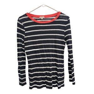 Dylan Womens 100% Linen Striped Top Size Small Black White Long Sleeve Casual